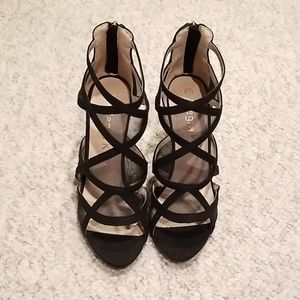 Black mesh strappy heels